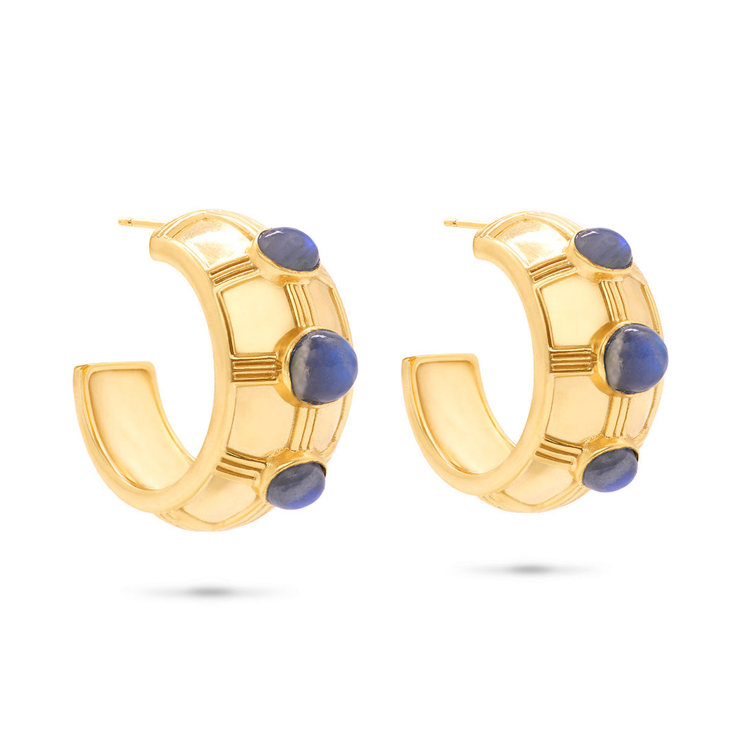 Capucine De Wulf | Cleopatra Bold Hoop Earrings - Gold/Blue Labradorite