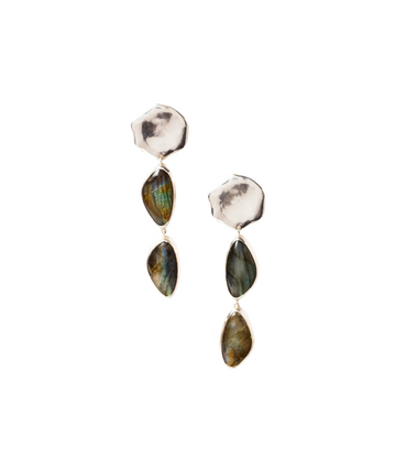 Silver Cascading Bezel Wrapped Labradorite Earrings