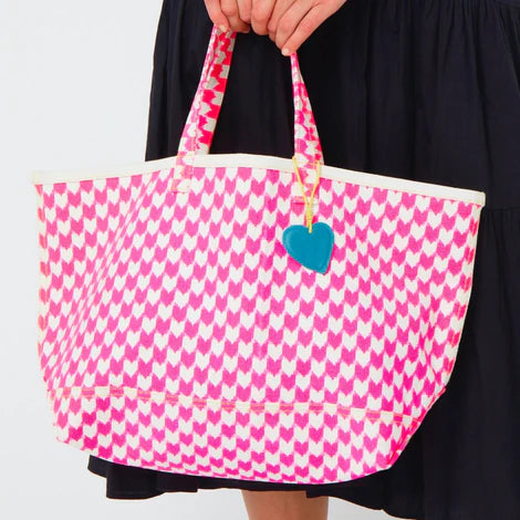 Kerri Rosenthal | Hearts and Checks Tote | Neon Pink