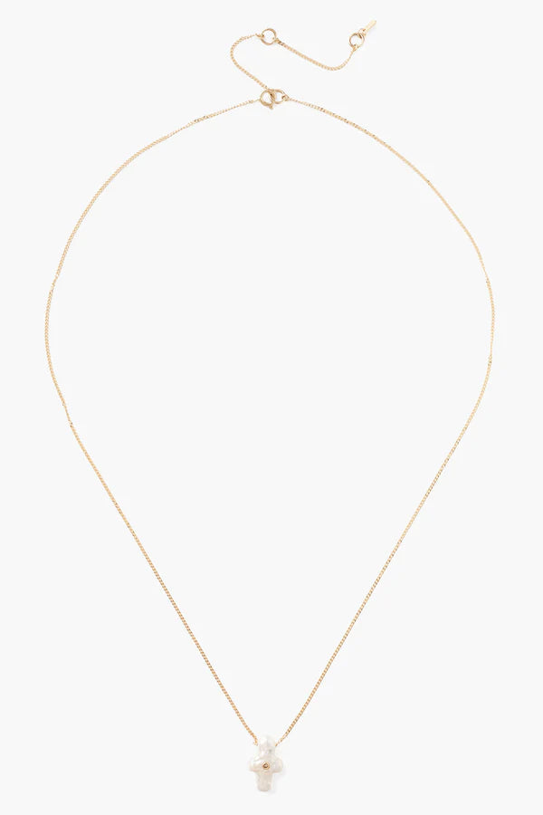 Chan Luu | 14K Gold Playa Cross Necklace | White Pearl