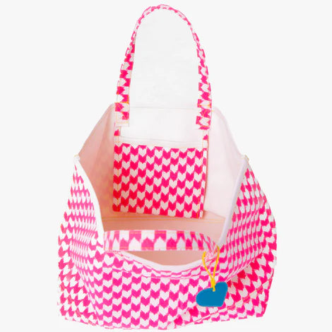 Kerri Rosenthal | Hearts and Checks Tote | Neon Pink