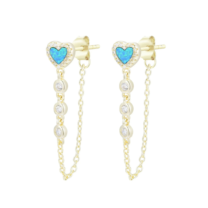 Heart Chain Stud Earrings With Crystals