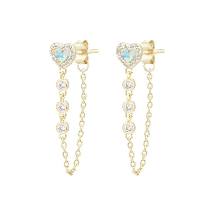 Heart Chain Stud Earrings With Crystals