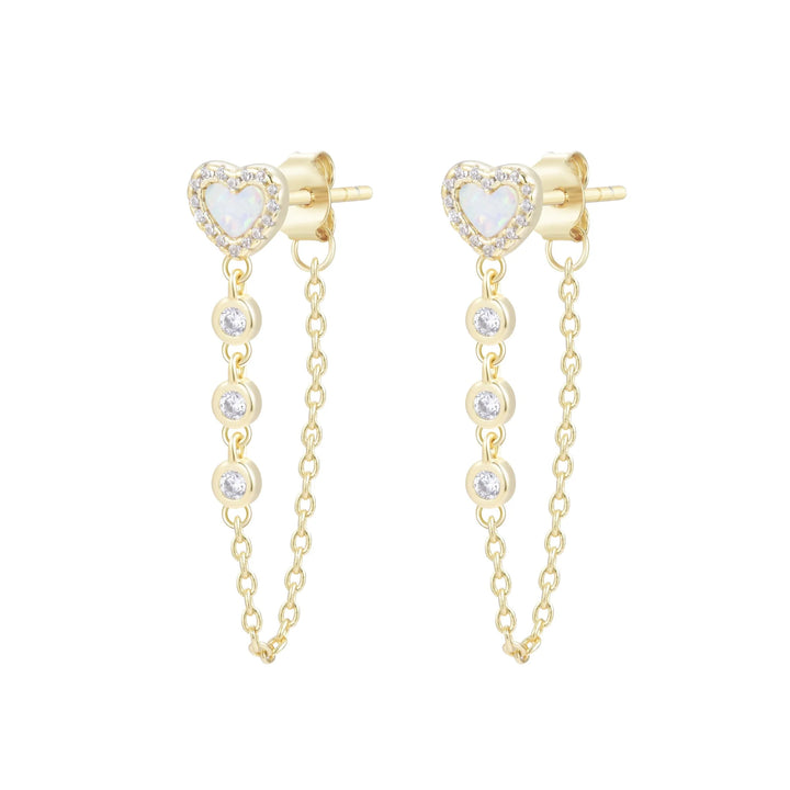 Heart Chain Stud Earrings With Crystals