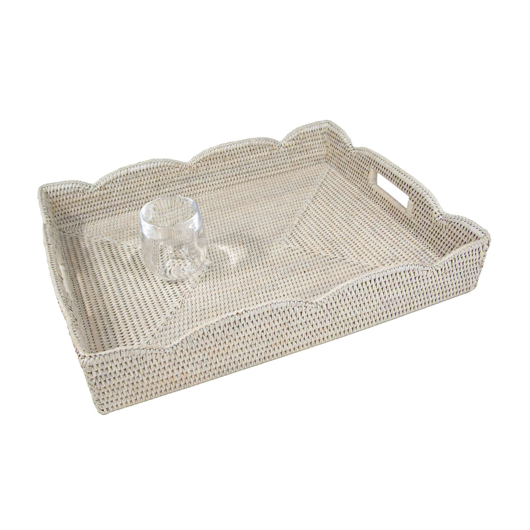 Rattan Scalloped Large Tray | Cream