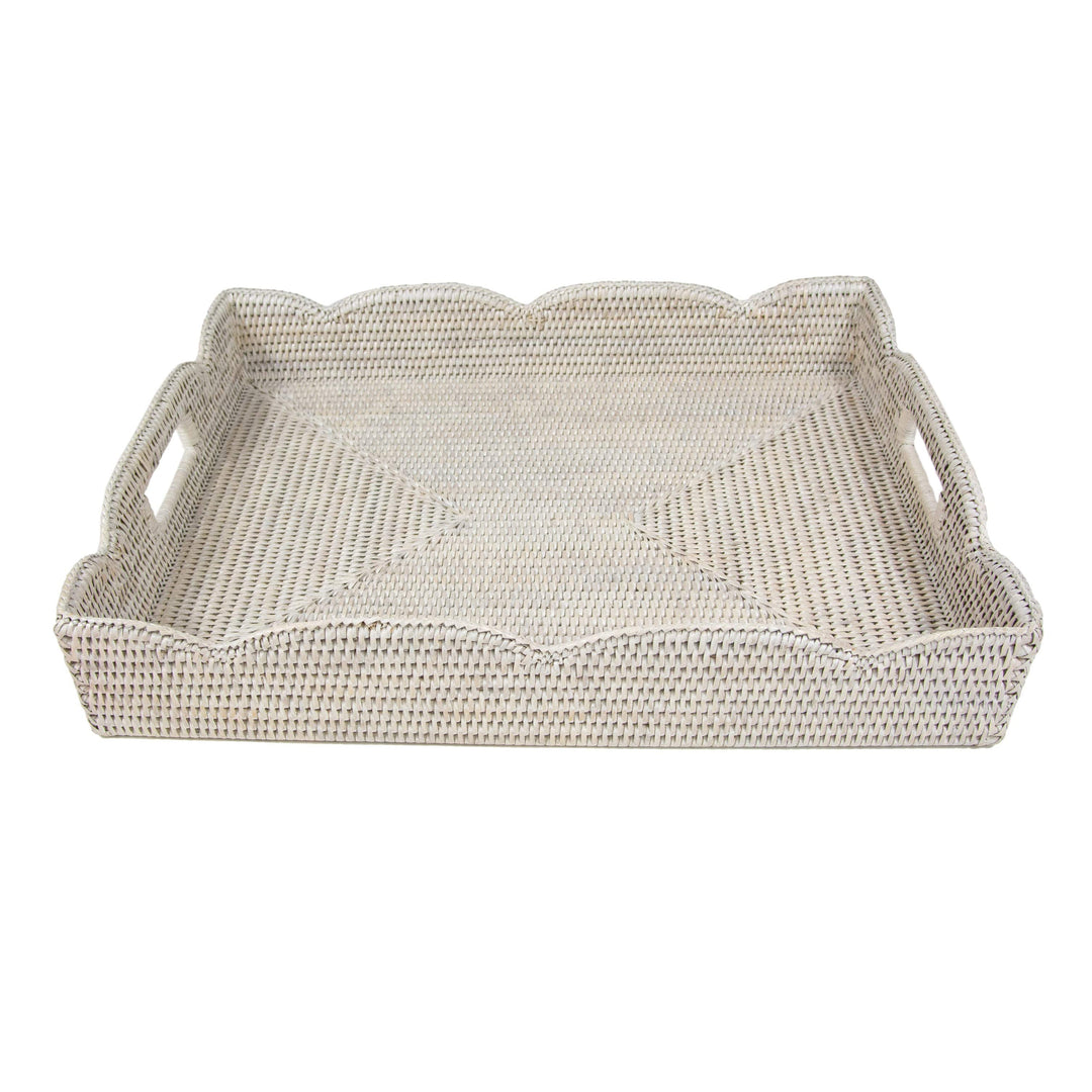 Rattan Scalloped Large Tray | Cream