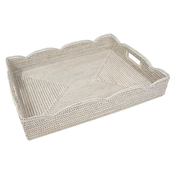 Rattan Scalloped Large Tray | Cream