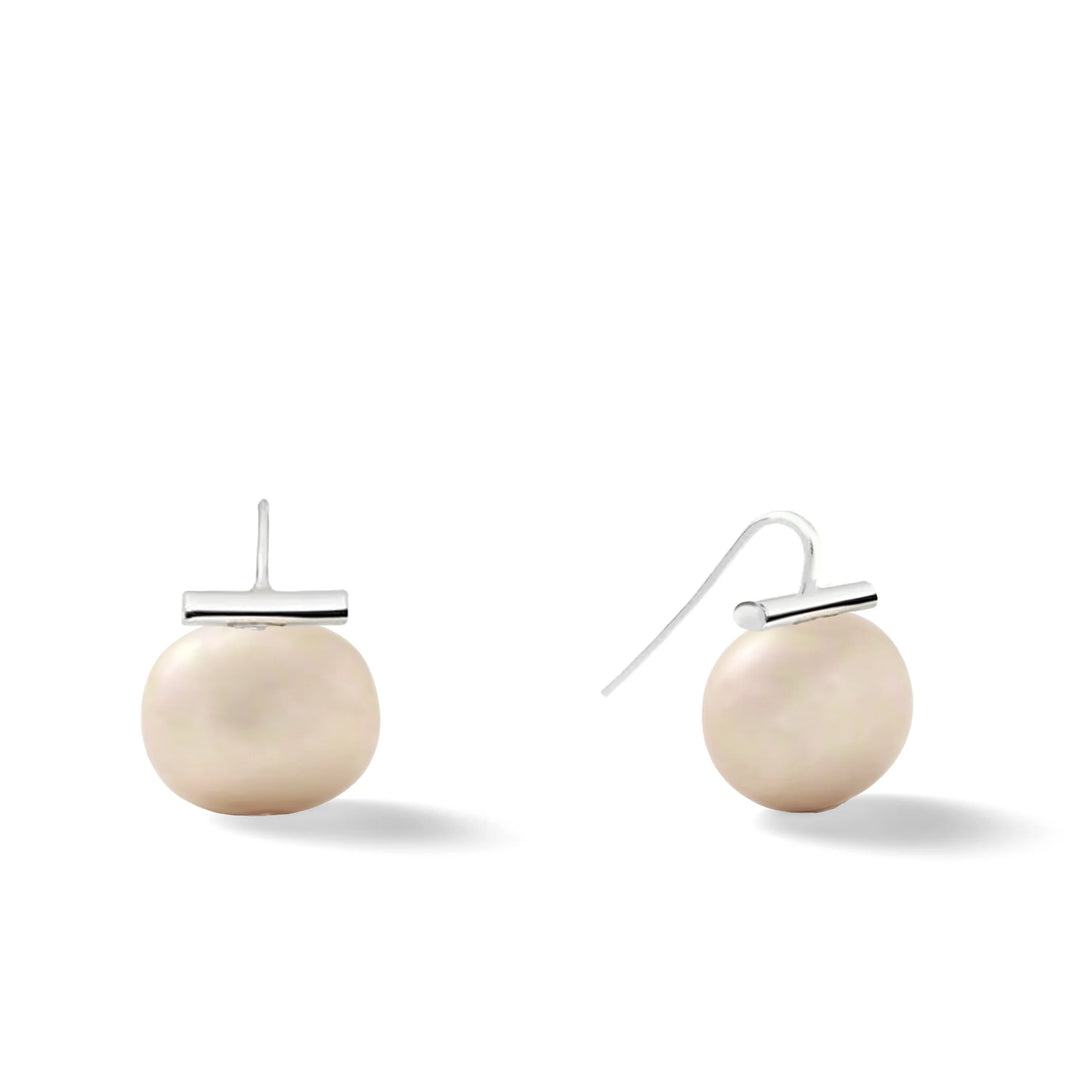 Catherine Canino | Large Pebble Pearl Earring | Pale Champagne + Sterling