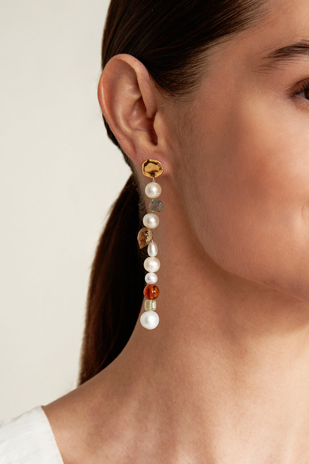 Chan Luu | Mismatched Pearl and Semi Precious Stone Earrings