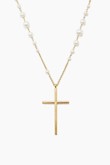 Chan Luu | White Pearl and Gold Rosary Necklace