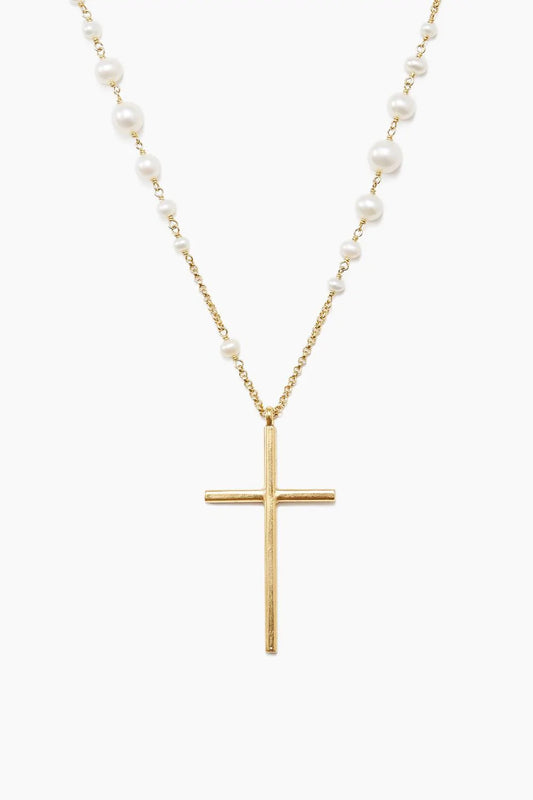 Chan Luu | White Pearl and Gold Rosary Necklace